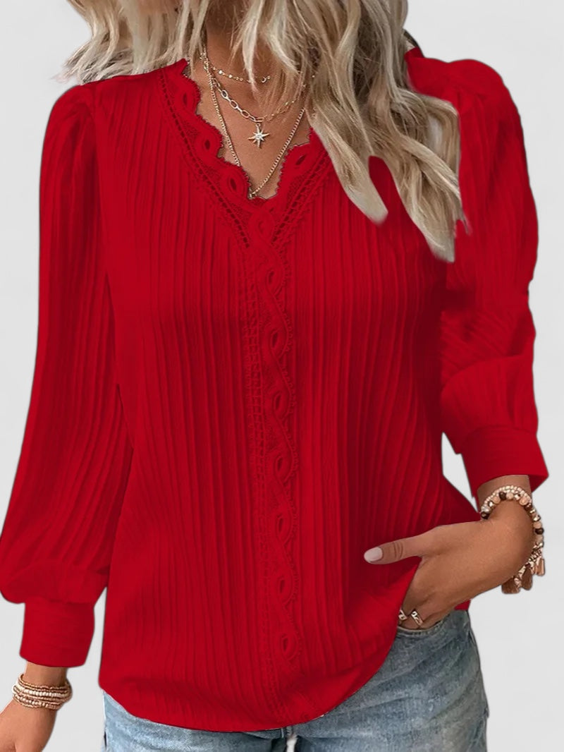Holm™ | Selvie – Bluse med spidskant og folder