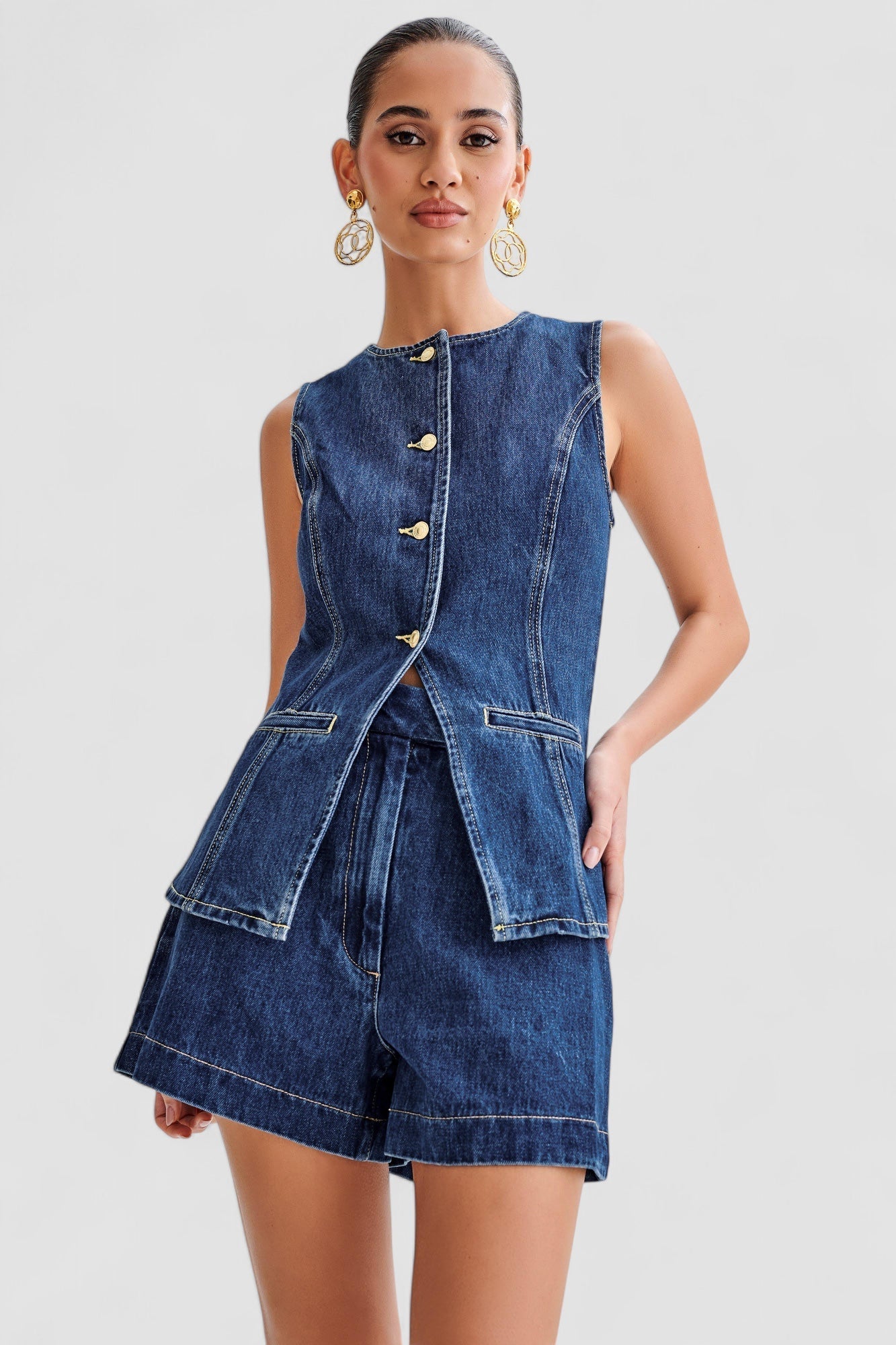 Holm™ | Trendy denim sæt med knapper
