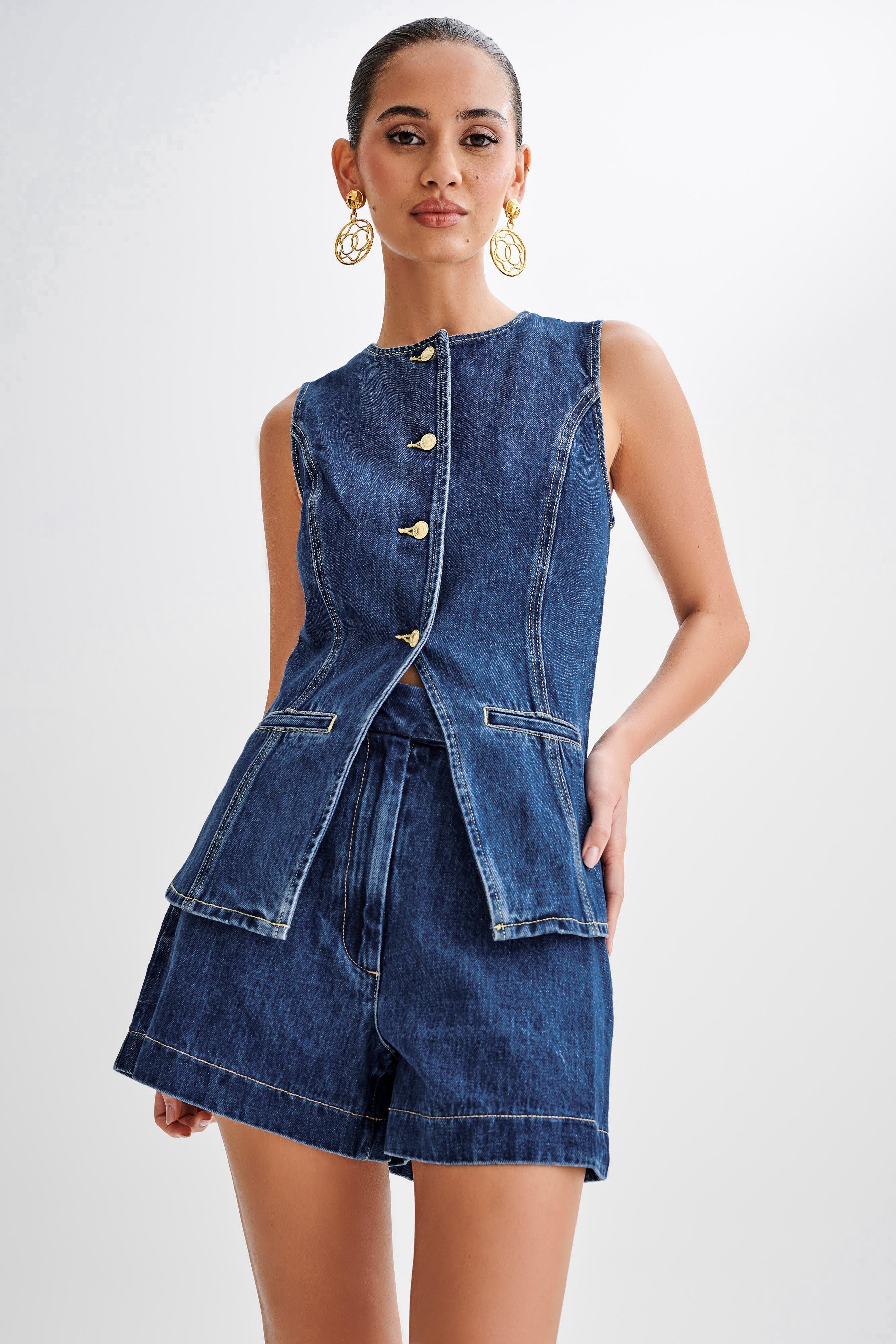 Holm™ | Trendy denim sæt med knapper