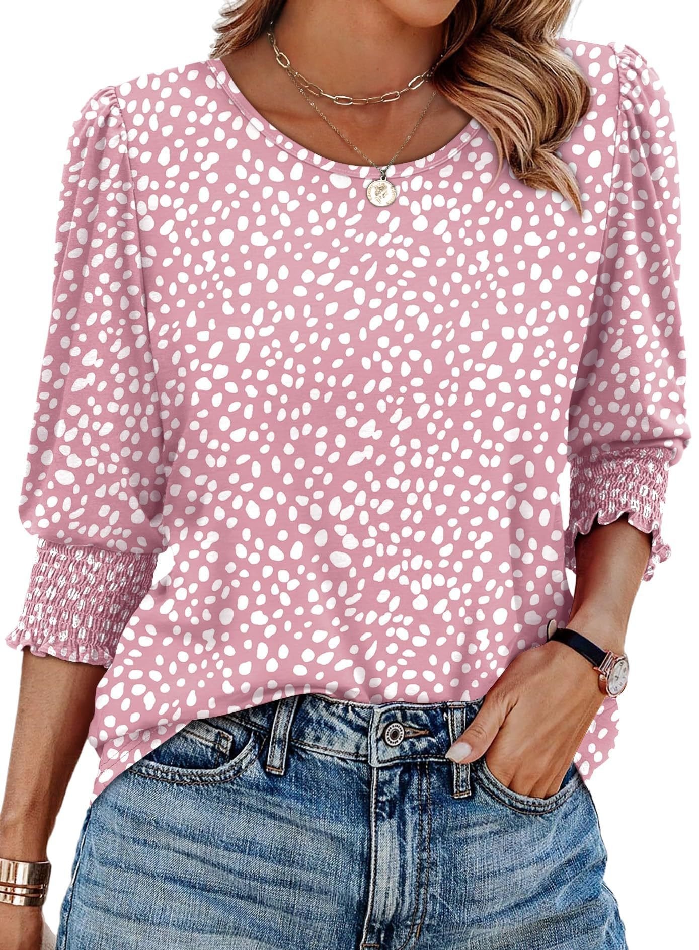Holm™ | Vendela – Mønstret viskosebluse med smockærmer