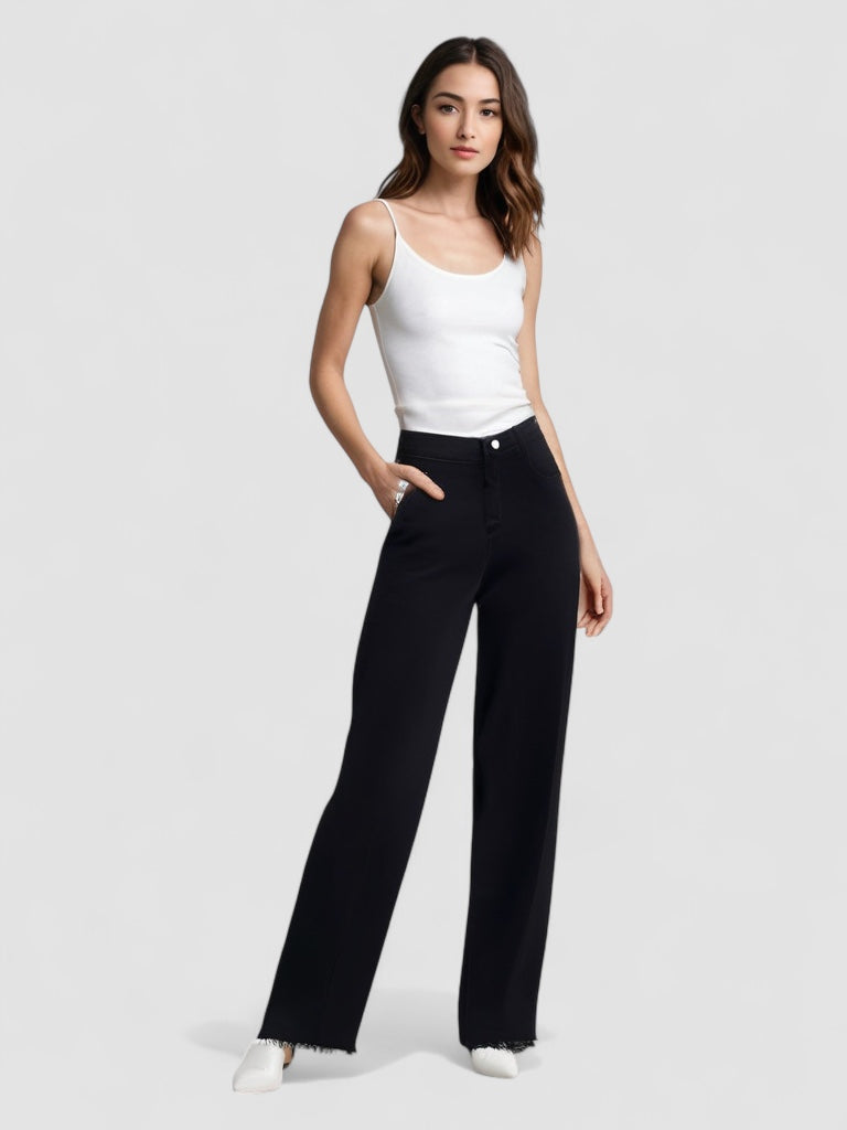 Holm™ | Elegant Sorte Jeans med Rå Finish