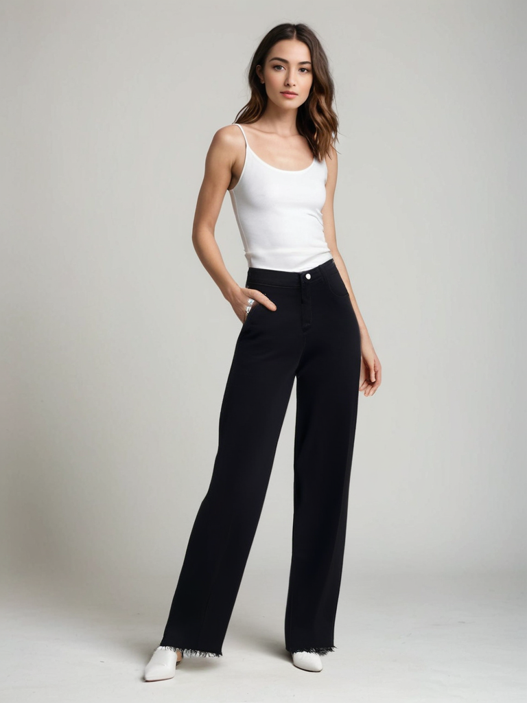 Holm™ | Elegant Sorte Jeans med Rå Finish
