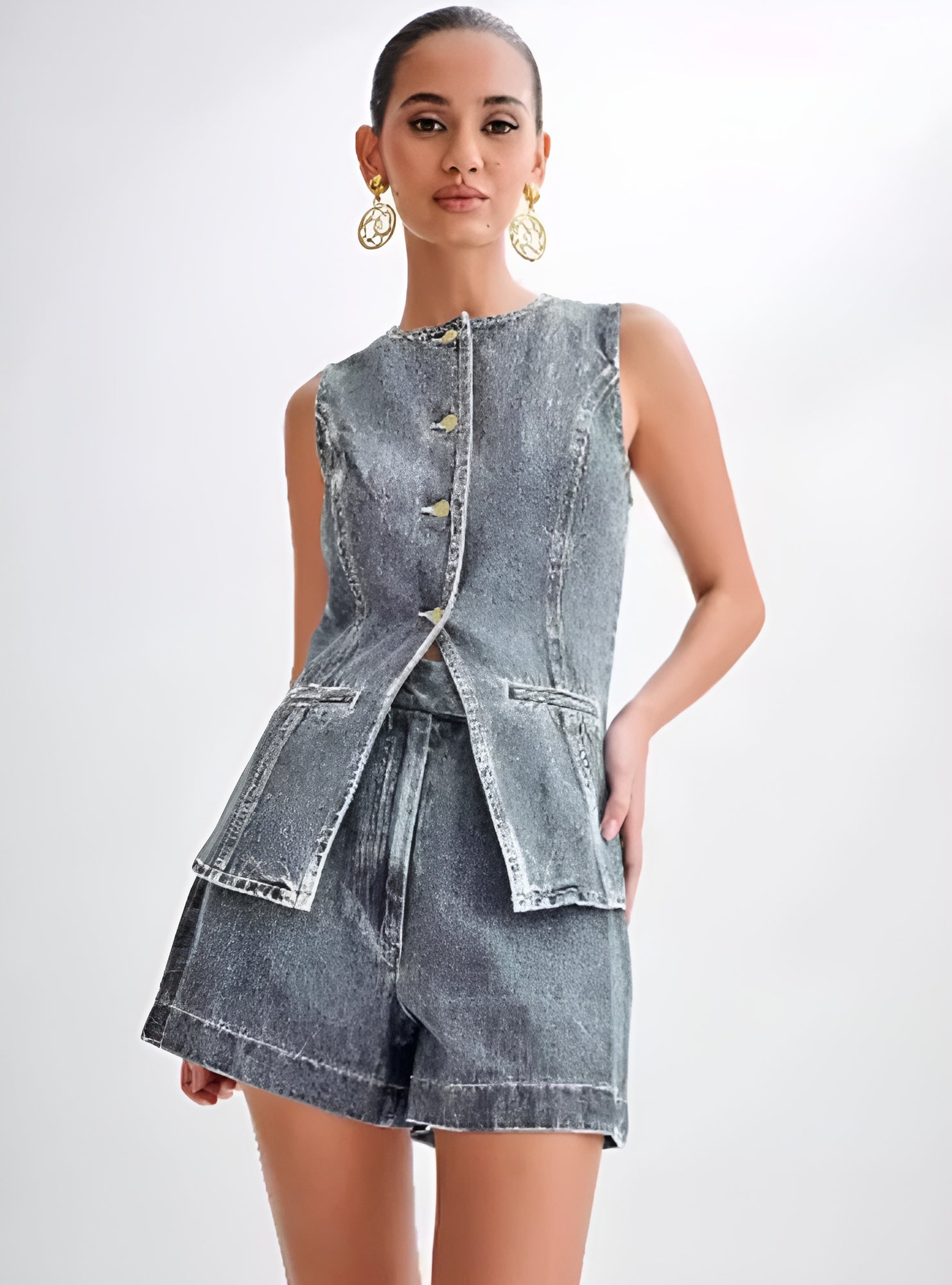 Holm™ | Trendy denim sæt med knapper