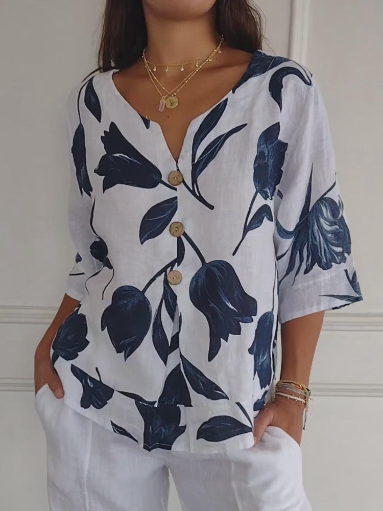 Ellen™ | Bluse skjorte med blomstermønster
